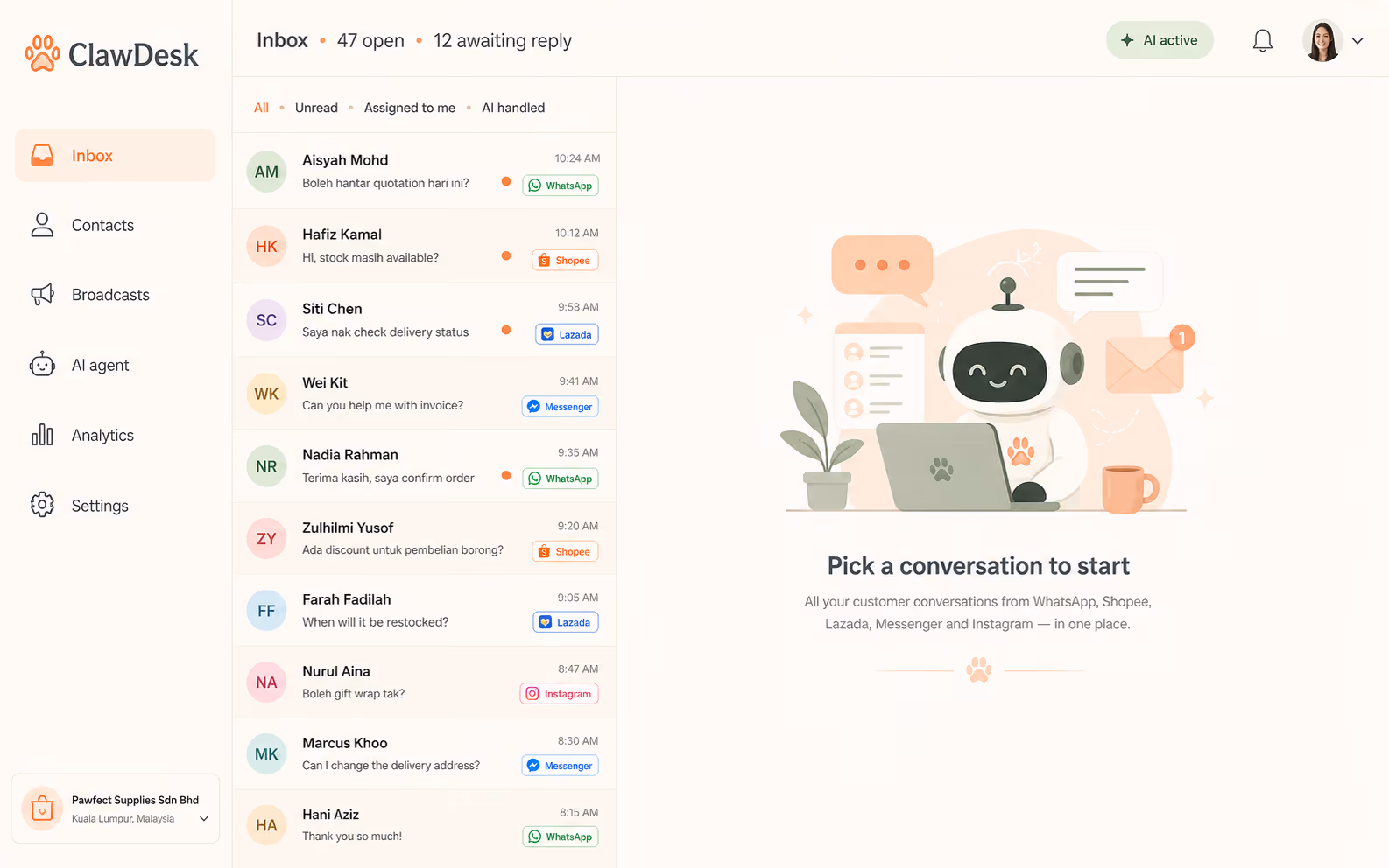 ClawDesk: PDPA consent capture step inside a customer chat thread
